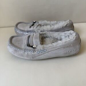 UGG Women's Moccasin Slippers Gray Shearling Fur Lined Zip Accent House Shoes